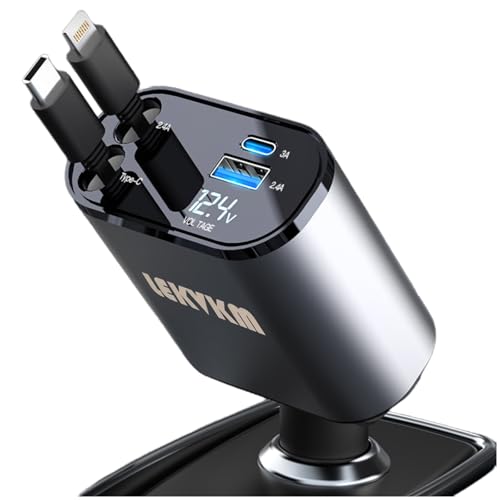 車 充電器 シガーソケットusb巻き取り式カーチャージャーLEKVKM 高速4ポートアダプター急速充電カーシガーライタープラグ、iPhoneおよびType-Cポート、iPhone15、サムスン、ファーウェイ用…